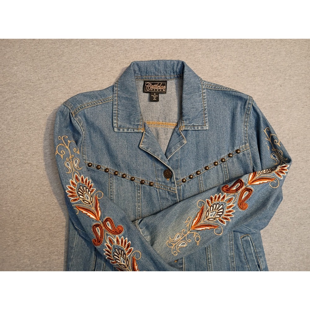 Cattlelac Ranch Womens Small Embroidered Studded Denim Western Jacket Fall